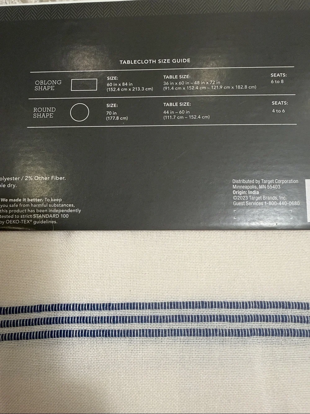 Threshold White Ivory and Blue Striped Tablecloth Oblong, Size 60x84, NWT